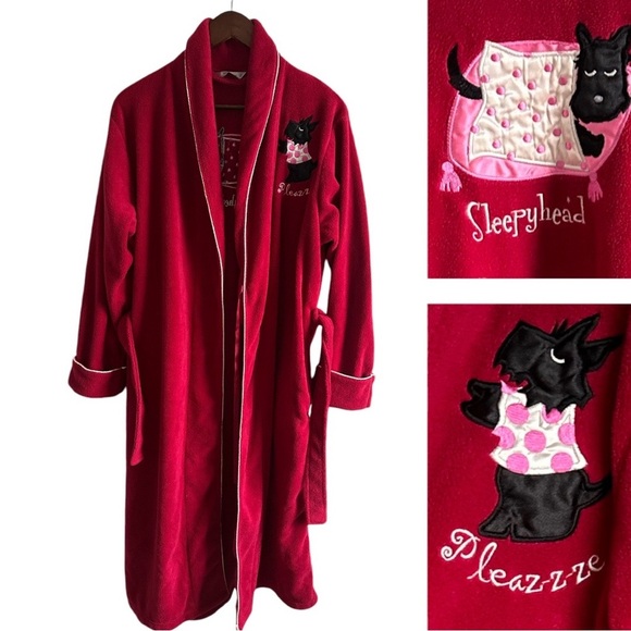 Cranberry Red Women's Robe Embroidered Scotty Dog LogoDelicates